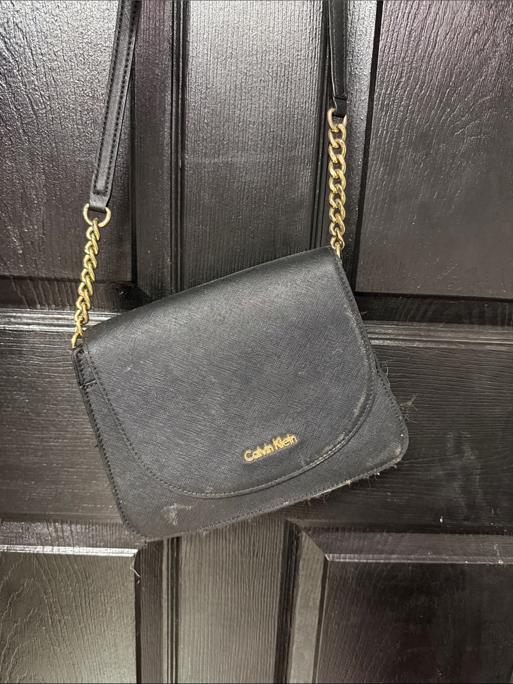 Calvin Klein Black Crossbody with Gold Chain Strap